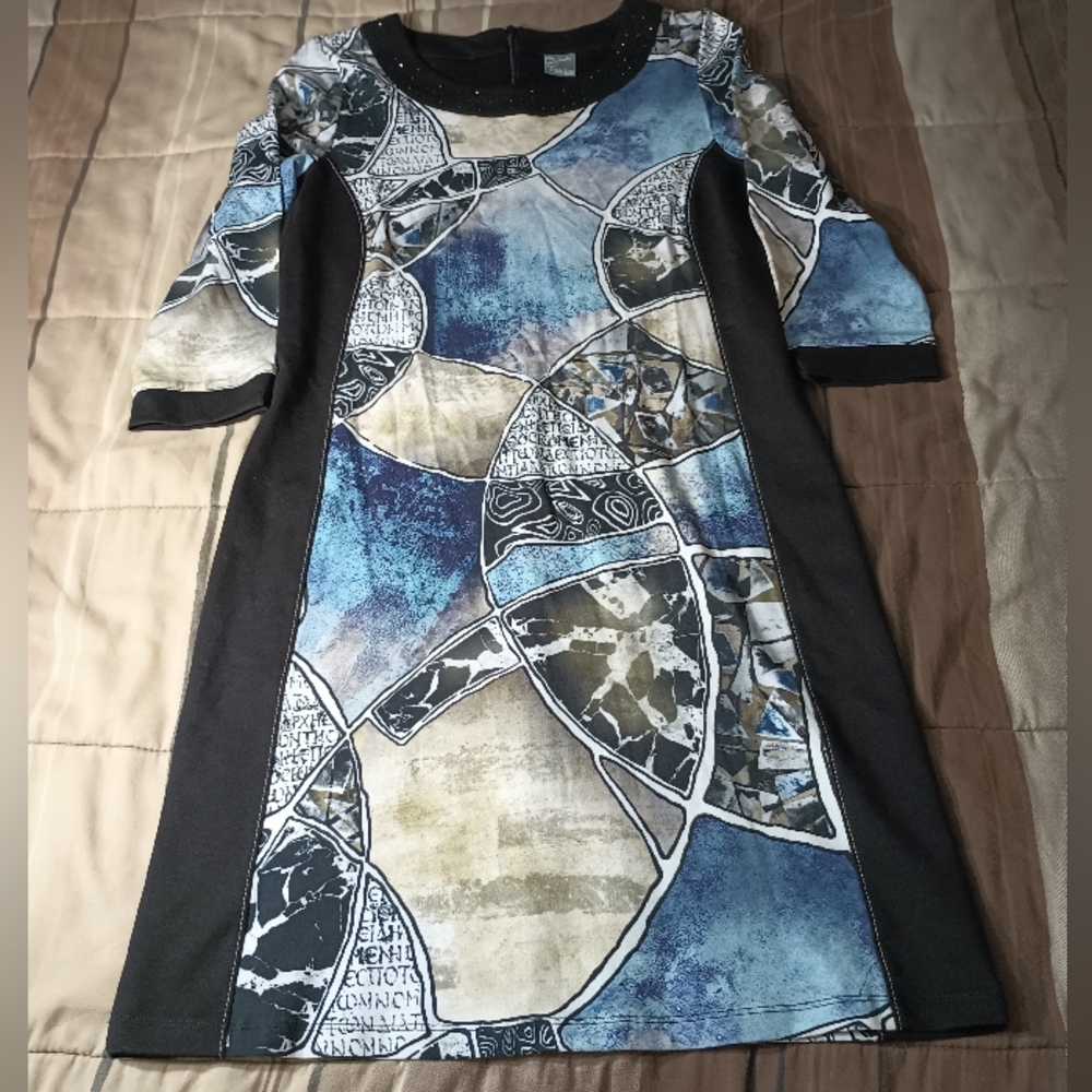 Dolcezza Artistic Blue and Black Long Sleeve Dress S